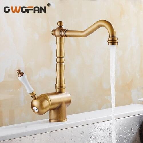 Modern Kitchen Basin Faucet High Arch 360 Degree Swivel Antique Faucet Single Ceramic Handle Deck Mounted Mixer Tap N22-101