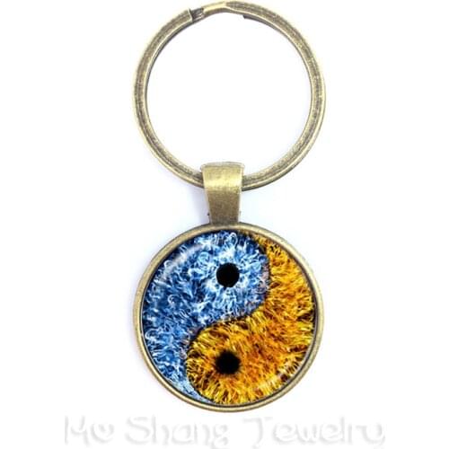 Yin Yang Glass Keychains Men Women Jewellery Keyholder Natural Rustic Boho Style Symbolizing Harmony