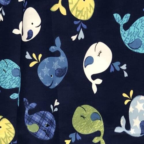 Sewing Fabric for Clothing Hat Diy Handmade Accessories Crafts Printed Whale Fox Twill Cotton Green 50*140cm Poplin Fabric Plain