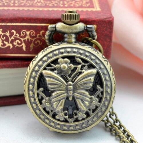 Vintage Steampunk Retro Bronze Design Pocket Watch Quartz Pendant Necklace man necklace clock Jewelry gift Dropshipping Q