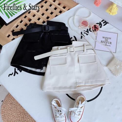 Spring Autumn girls PU skirt baby skirt kids skirt children bottoms fashion faux leather waist belt front pockets 2 to 7 yrs