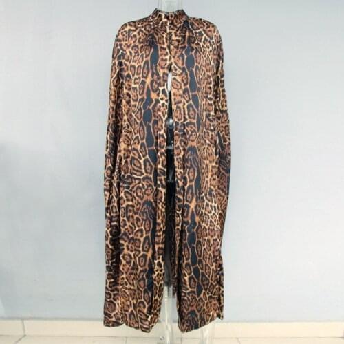 2020 New Fashion Women Leopard Long Cloak Stand Collar Trench Coat Gown Capes Ladies Loose Fit Maxi Long Poncho Wraps Outerwear