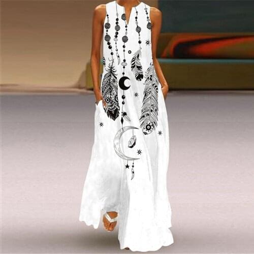 WomenS Maxi Dress Summer 2021 Stars Print Elegent Sleeveless Print V-Neck Maxi Dress Summer Party Cami Dress With Pockets