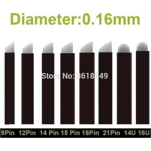 100pcs Lamina Tebori for Permanent Makeup Black Microblading Needles 7/9/12/14/16/18/21/12U/14U/18U/16U Blade for Eyebrow Pen