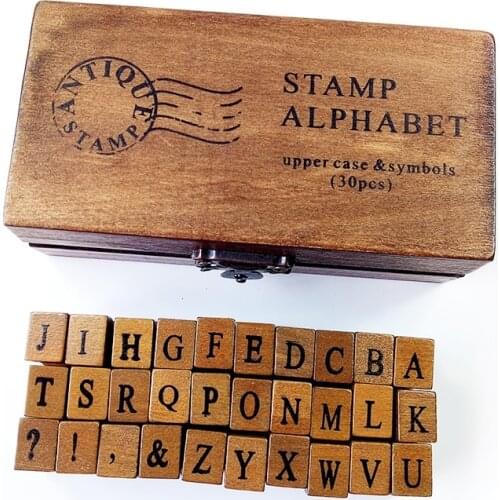 30 Pcs/set Retro Vintage Romantic Design Uppercase&Lowercase Letter Wooden Craft Box Alphabet Letter Stamp