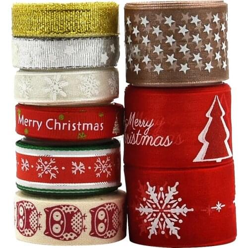 9 Pieces 2 Yard Assorted Christmas Grosgrain DIY Ribbons for DIY Wedding Xmas Tree Party Decor Gift Wrapping Embellishments