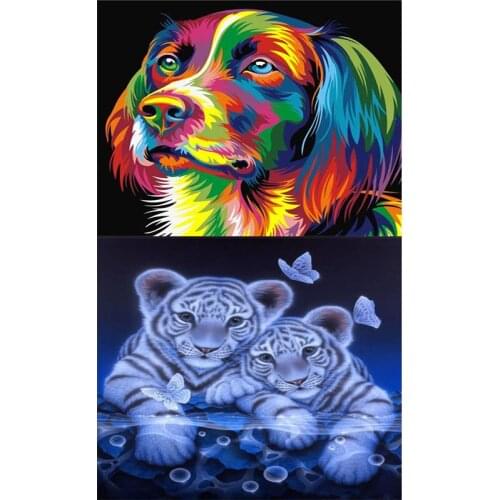 DIY 5D Diamond Painting Full Rond Cartoon Couple Tiger Dog Mosaic Diamond Embroidery Cross Stitch Home Decoration Gift
