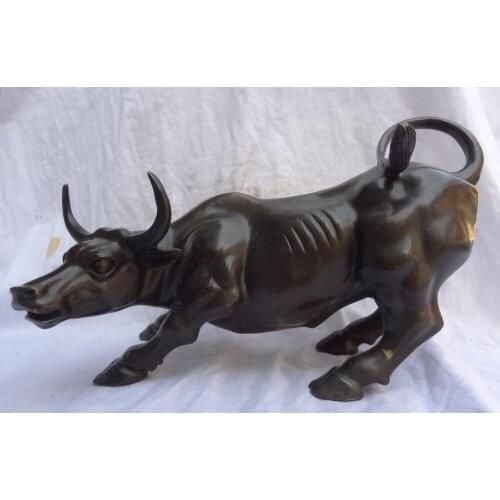 Bi002108 13" Chinese Bronze Animal Year Zodiac FengShui Wealth Bull Ox Statue Sculpture