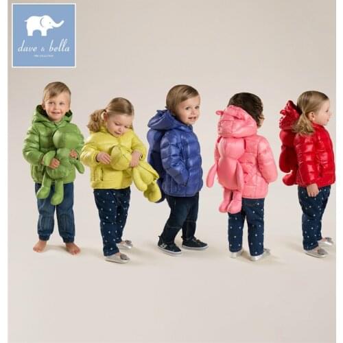 DB4669 dave bella winter infant coat baby girls boys 11 color with bags coat white duck down padded coat hooded outerwear