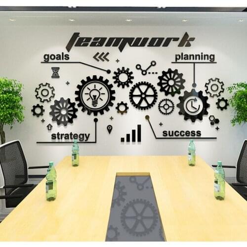 DIY Puzzle gear Office culture background wall decoration sticker Mirror black color Acrylic self-adhesive wall sticker custom