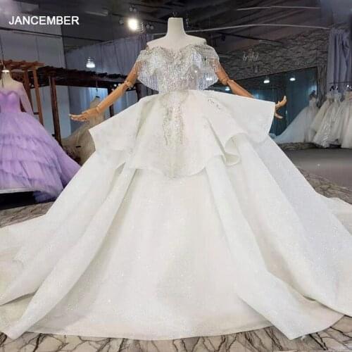 HTL2120 Short Sleeve Luxury V-neck Crystal Tassel Beading Sequin Wedding Dress Womens Applique Print Ball Gown платья свадебные