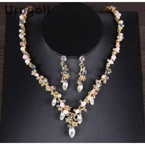 Luxury Bridal Jewelry Sets Sparkling Crystal & Pearls Necklace Earrings Sets Fashion Women Jewelry For Wedding Bridal Accessory