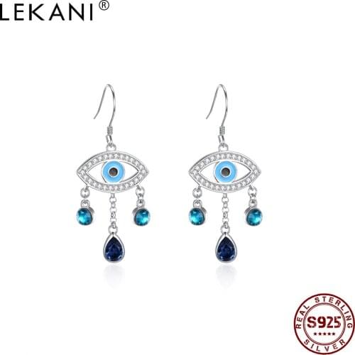 LEKANI 925 Sterling Silver Demon Eye Water Drop Earrings For Women Blue Austria Crystal Romantic Anniversary Gift Hot Sale