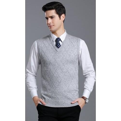 New Arrival Mens Autumn Winter Casual Knitted Pure Color V-neck Vest Cashmere Warm Male Fashion Sweater