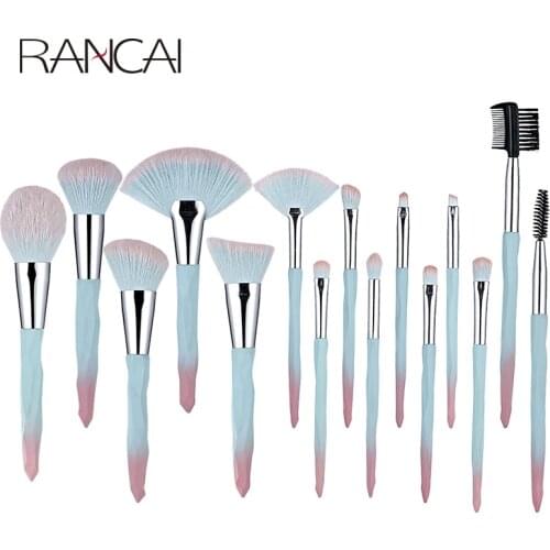 RANCAI Makeup Brushes Set Professional 15pcs Kit Green Large Loose Powder High Gloss Eyeshadow Foundation Contour SynthetiHair