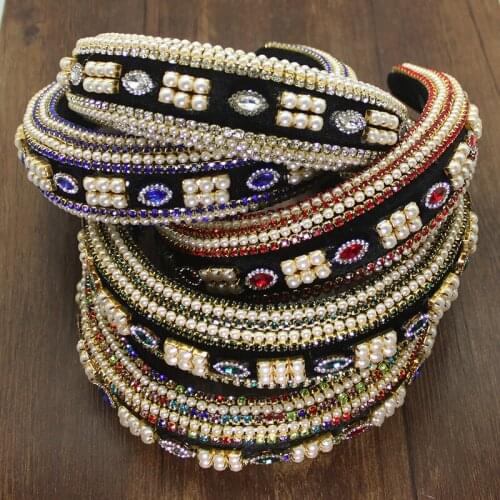 Handmade Padded Wedding Headdress Full Crystal Baroque Tiara Headband Luxury Diamante Hairband For Women Bridal Hair Accessories