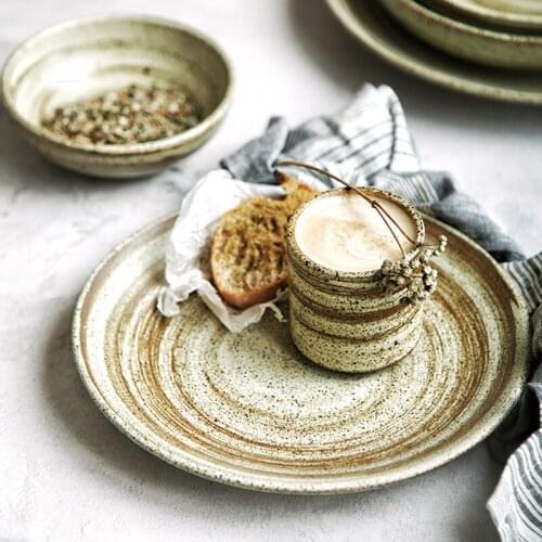 Platycodon grandiflora Japanese handmade creative ceramic retro home restaurant with fish deep dish steak plate rice bowl teacup