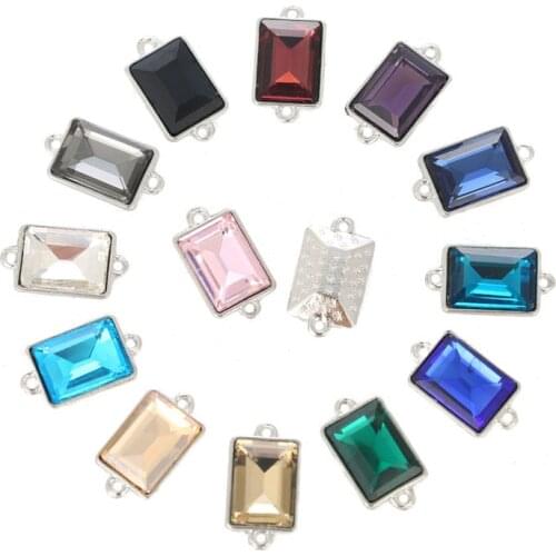 Free shipping 10x14mm 20pcs double loop Rectangle Crystal glass loose rhinestones Pendant/Bracelet/diy clothing accessories