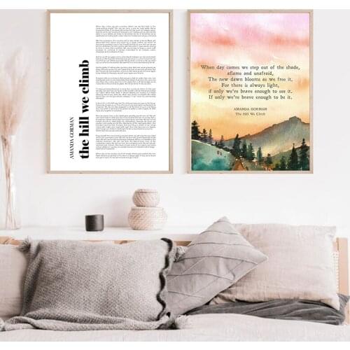 Amanda Gorman Poem Art Print The Hill We Climb Quote Poster Biden Inauguration Civil Rights Wall Decoration Canvas Painting