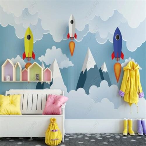 Custom Hand Drawn Cartoon Rocket Wallpaper for Kids Room Space Universe Children Room Background Wall Paper Home Decor Mural