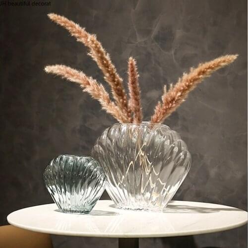 Shell Transparent Glass Vase Hydroponic Dried Flower Flower Arrangement Bottle Living Room Decoration Home Decoration Modern