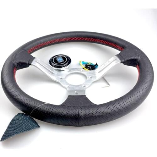 Racing sport design Black Spoke 330mm 13inch Genuine Leather Rally Racing Steering Wheel
