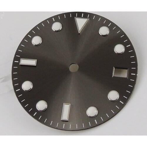 Grey Sunburst Sterile Black Men Watch Dial Date Window Fit NH35 Movement