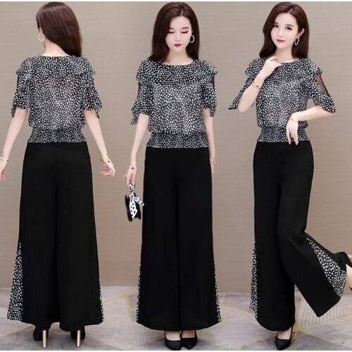 Wide Leg Pants Set Summer 2021 New Fashion Chiffon Floral Shirt Temperament Loose Plus Size Two Piece Suit Women Outfits zh1038