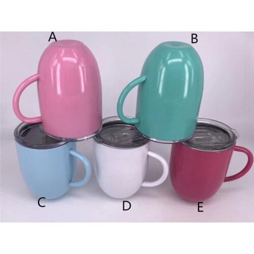 50 pcs 10 oz Double Wall Stainless Steel Tumbler Milk Drinking Beer Swig Wine Cup Creative Egg Shape Coffee Tea Mug with Handle