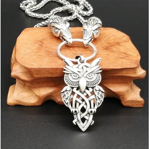 Vintage Odins Raven With Owl Totem Pendant Antique Silver Viking Animal Talisman Mens Necklace