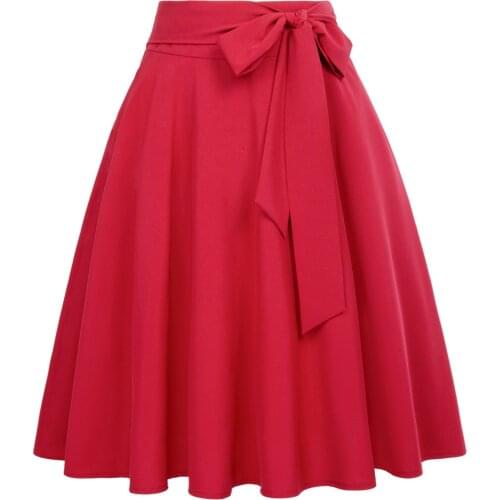 BP Womens Solid Color High Waist Skirts Self-Tie Bow-Knot Embellished A-Line Skirt Fashion Casual Belt Knee-length Skirts Lady