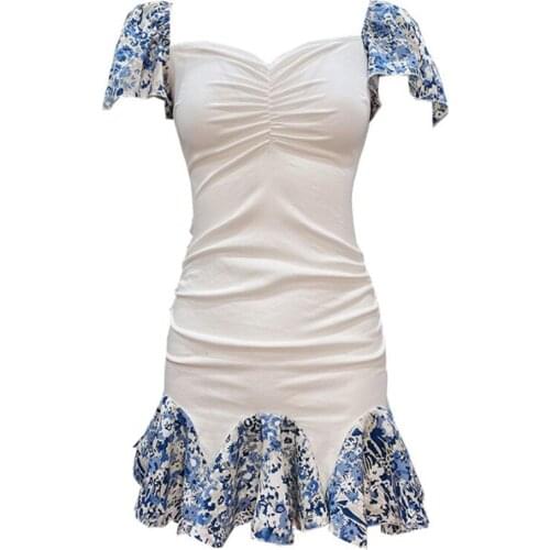 ZB4612 2021 Summer new women fashion temperament sexy show bust flounces package hip fish tail dress cheap wholesale