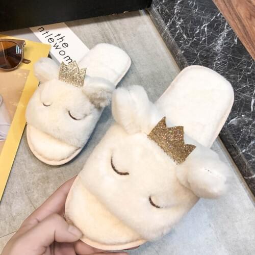 Winter Fashion Women Home Slippers Faux Fur Warm Shoes Woman Slip On Flats Female Slides Cute Fur House Slippers