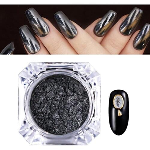 0.5g Sexy Metal Mirror Nail Glitter Set Sexy Metal Nail Art Chrome Powder Shiny Tiny Pigment Dust Kit Halloween Black Base Color