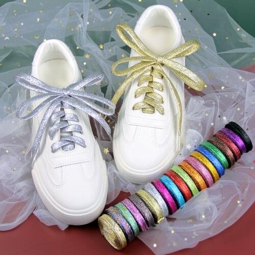 1Pair Flat Shoelaces Fashion Casual Sports Shoes Lace White Gold Silver Blue Color Shiny Laces Rope 110 CM Adult Unisex Laces