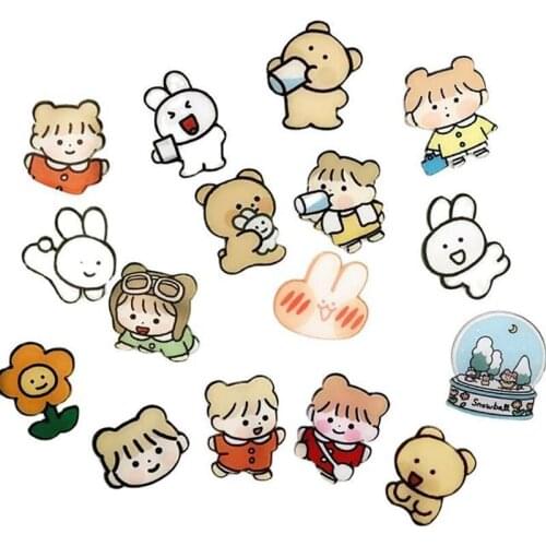 100 Pieces/Lot Acrylic Rabbit Brooches Lapel Pins Cartoon Snowball Animal Bear Label Corsages Flower Bunny Badges Bag Jewelry