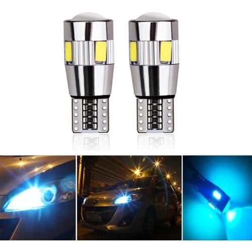2PCS Car W5W T10 LED Bulb 12V 6000K LED Signal Light Canbus 5630 6 SMD Auto Clearance Wedge Side Turn Singal Light Blue No Error