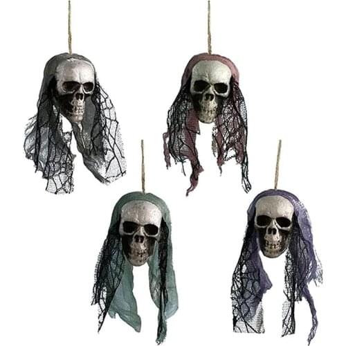 4pcs Halloween Hanging Skull Head Ghost Halloween Decoration Haunted House Horror Props Ornament Halloween Decoration #20