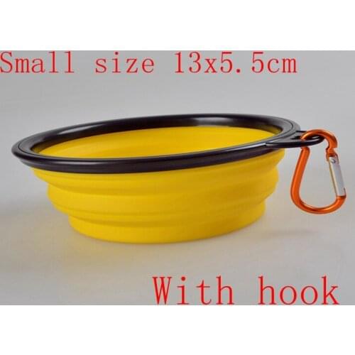 50pcs/lot Fast shipping Dog Folding Collapsible Feeding Bowl Silicone Water Dish Cat Puppy Pet Travel Bowls with hook 13x5.5cm