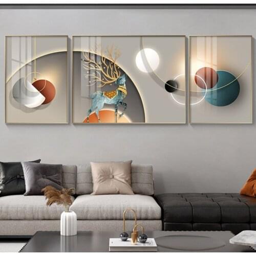 Abstract Geometry Canvas Painting Nordic Home Decor Wall Art Poster and Print Bright Marble Deer Minimalist Art for Living Room