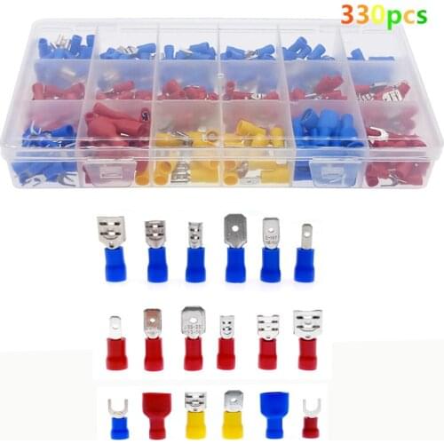 Free Shipping 330pcs Assorted Full Insulated Fork U-type Set Terminals Connectors Assortment Kit Electrical Crimp Spade Ring