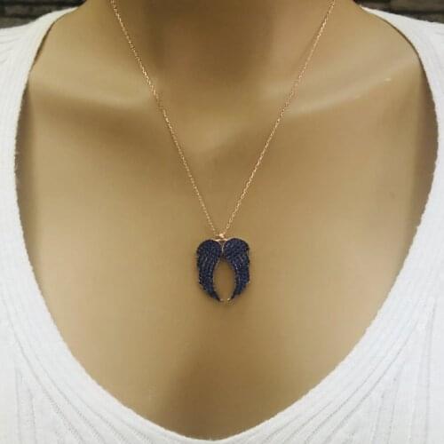 Black Angel 925 Sterling Silver Necklace Women Girls Gift Jewelry Accessories Fashion Handmade Elegant Chain