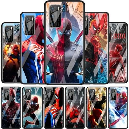 Marvel Spiderman hero for Huawei P40 P30 Pro Plus P20 P10 Lite P Smart Z 2021 2020 2019 Luxury Tempered Glass Phone Case