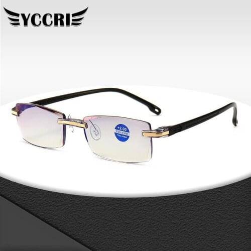 CRSD New Anti-Blu-ray Eyeglasses Frameless Reading Glasses Diamond Cut Edge Fashion Reading Glasses +1 +1.5 +2 +2.5 +3 +3.5 +4.0