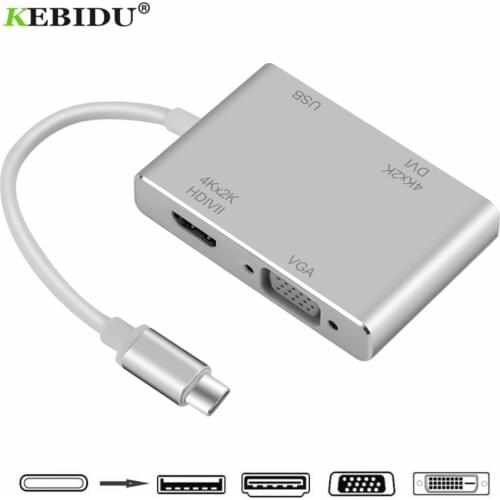 KEBIDU Type-C USB 3.1 to HDMI-compatible VGA DVI USB 3.0 Adapter Converter Cable 1080P for Macbook Samsung S8 Huawei P20