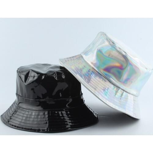 Fashion Leather Fishing Cap Solid Black White Casual bucket Hat sunscreen fisherman hats Hip hop casual caps