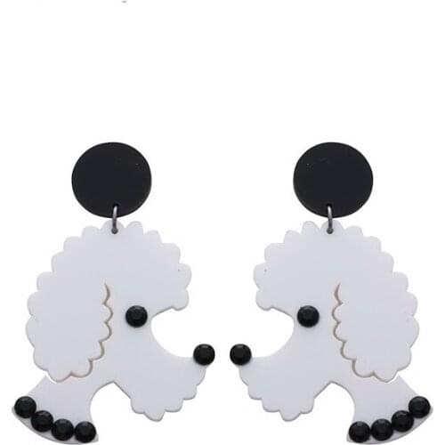 Korean Cute 3 Colors Poodle Doll Earrings Fashion Hiphop Acrylic Dog Animal Earrings For Women fashion Jewelry E19021