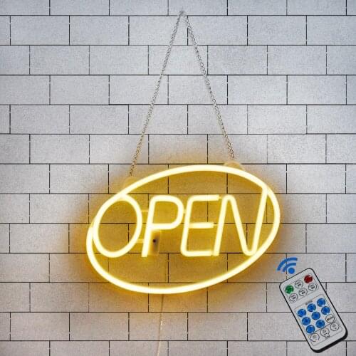 Colorful Neon OPEN Sign Decorative Led Illuminated Letter Lights OPEN Shaped Decor with Remote Control for Shop Snack Bar Cafe