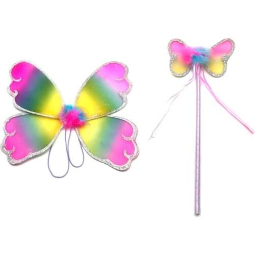 Princess Fairy Wings Magic Wands Butterfly Girl Angel Costume Dress Up for Birthday Party Flower Girls Wedding Decoration