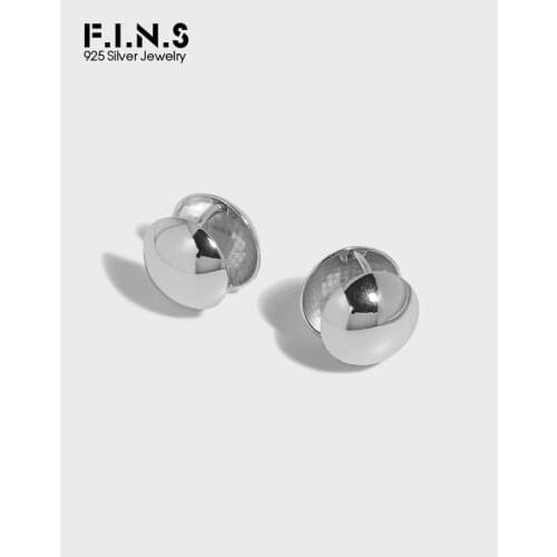 F.I.N.S Minimalist Geometric S925 Sterling Silver Ear Buckle Sphere Glossy Round Ball Stud Earrings Fine Jewelry Prevent Allergy
